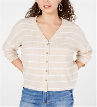 Hippie Rose Women's V Neck Long Sleeve Casual Top Brown Size Medium