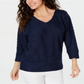 JM Collection Women's Wavy Texture Dolman Top Blue Size Petite Small