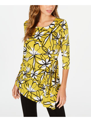 Alfani Women's 3/4 Sleeve Blouse Top Yellow Size Petite Large