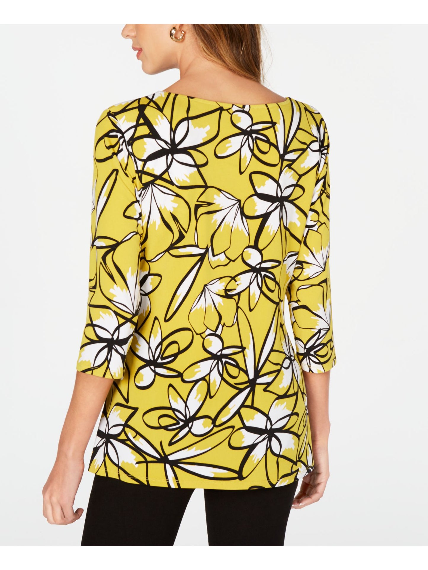 Alfani Women's 3/4 Sleeve Blouse Top Yellow Size Petite Large