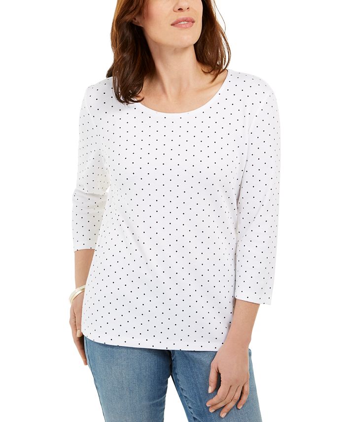 Karen Scott Women's Dot Print Top White Size Petite Large