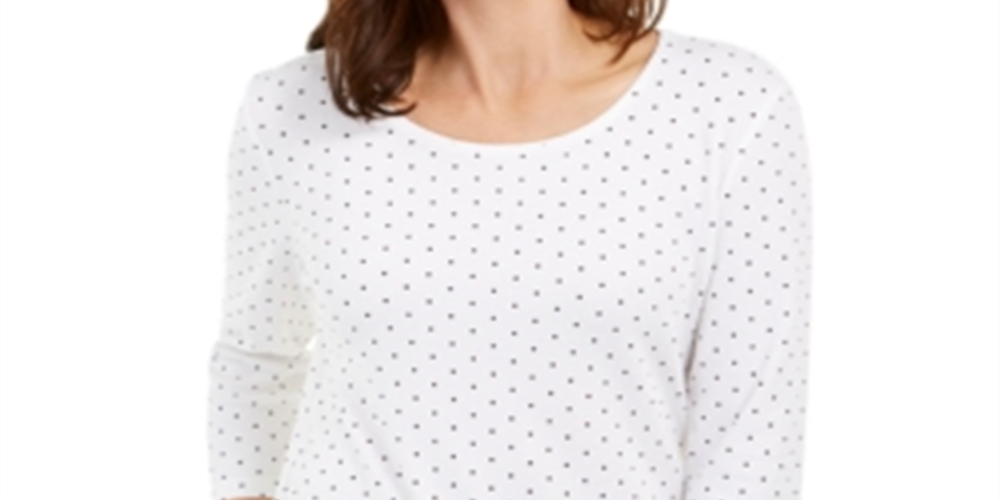 Karen Scott Women's Dot Print Top White Size Petite Large