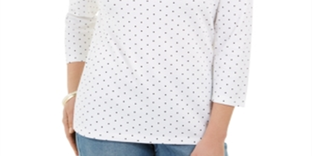 Karen Scott Women's Dot Print Top White Size Petite Large