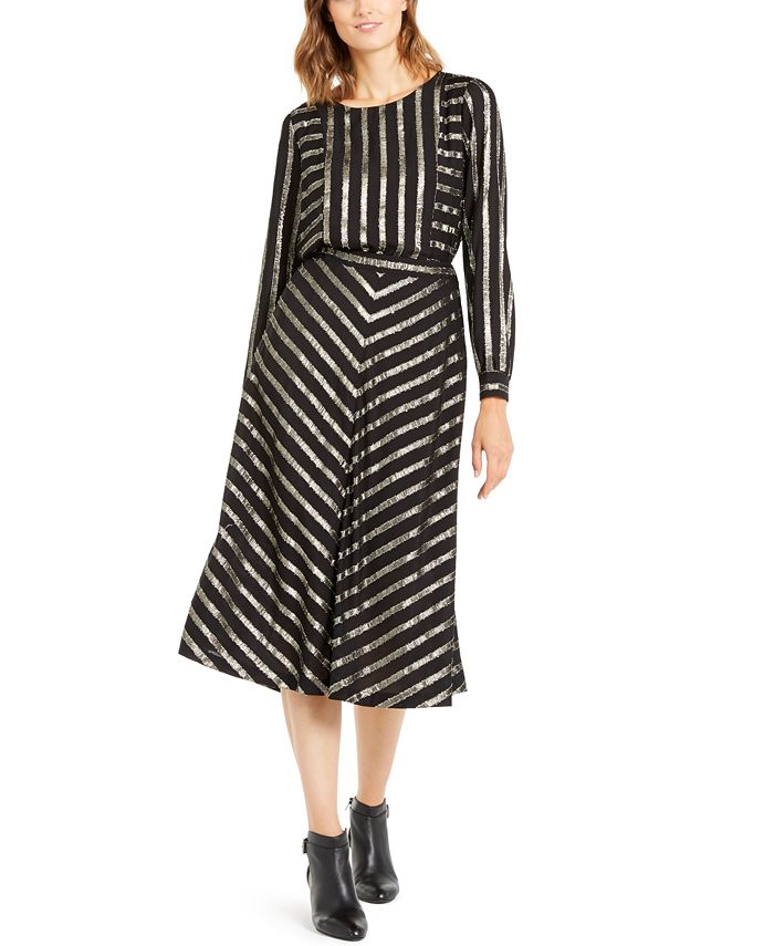 Alfani Women's Metallic Striped Crewneck Knit Top Black Size X-Small