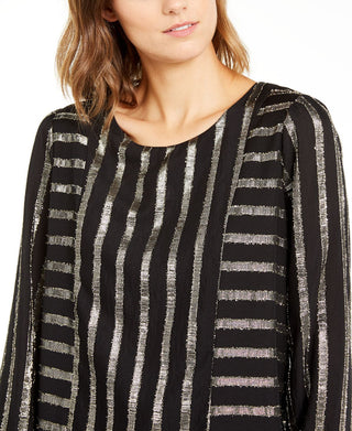 Alfani Women's Metallic Striped Crewneck Knit Top Black Size X-Small