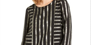 Alfani Women's Metallic Striped Crewneck Knit Top Black Size X-Small