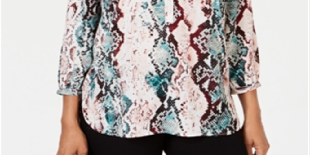 JM Collection Women's Printed 3/4 Sleeve Top Green Size Petite Medium