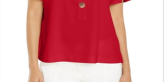 Alfani Women's Button Front Flutter Sleeve Top Red Size Petite L