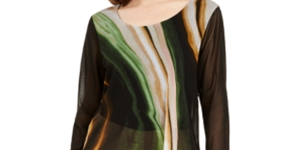 Alfani Women's Printed Tunic Top Green Size -Petite S