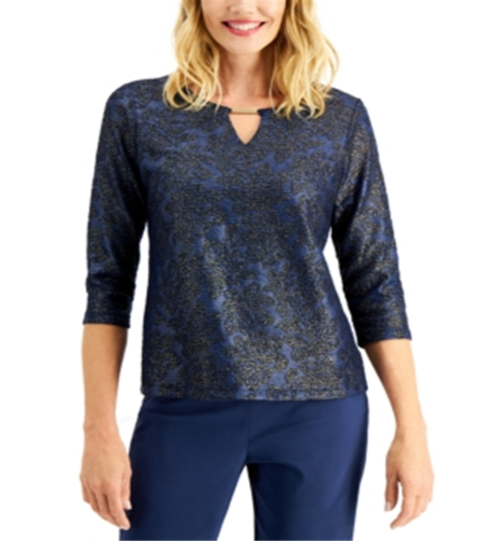 JM Collection Women's Textured Hardware Top Blue Size Large