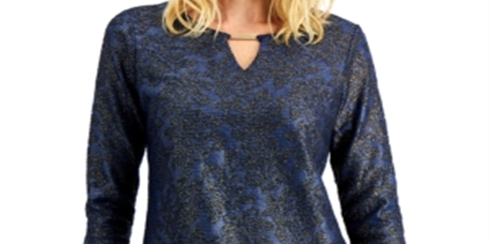 JM Collection Women's Textured Hardware Top Blue Size Large