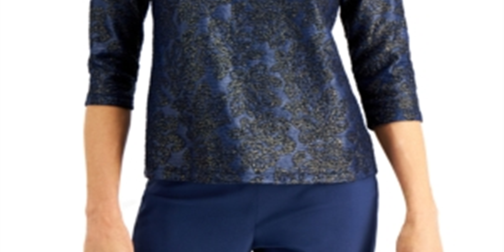 JM Collection Women's Textured Hardware Top Blue Size Large