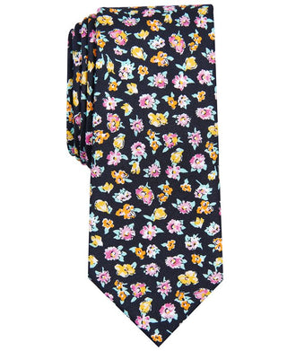 Bar III Men's Newbury Floral Floral Print Business Neck Tie Black Size Regular