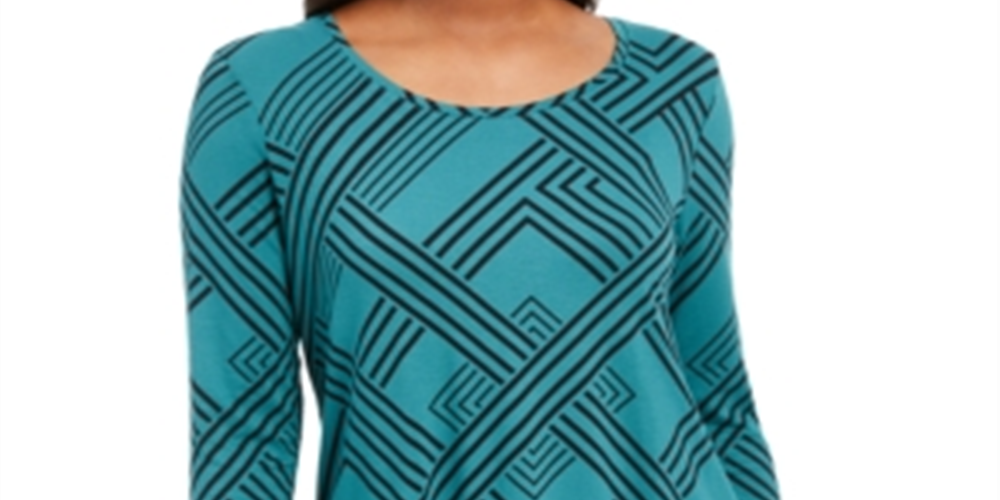 JM Collection Women's Printed Jacquard Top Green Size PP