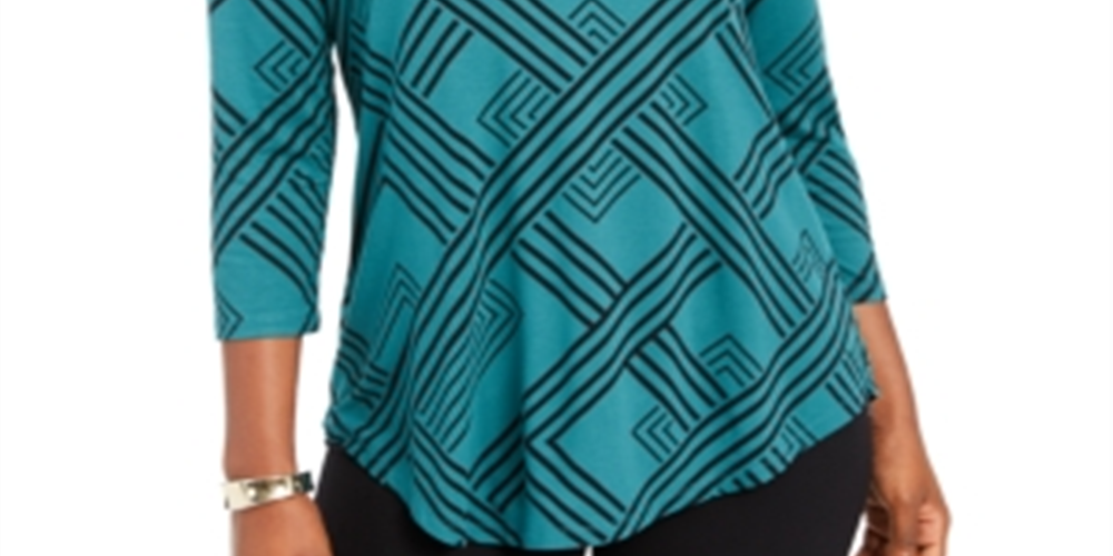 JM Collection Women's Printed Jacquard Top Green Size PP