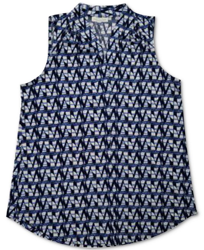 Charter Club Women's Printed V Neck Top Blue Size Large