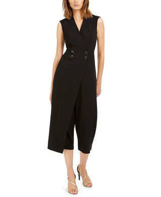 Calvin Klein Women's Embellished Zippered Sleeveless V Neck Jumpsuit Black Size 10