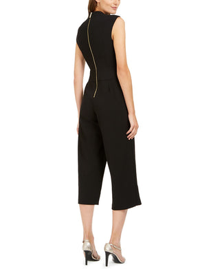 Calvin Klein Women's Embellished Zippered Sleeveless V Neck Jumpsuit Black Size 10