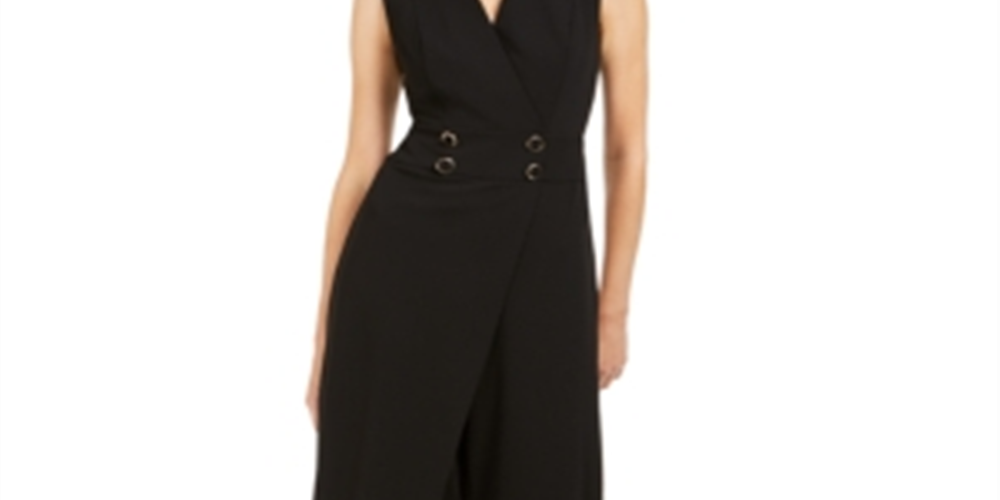 Calvin Klein Women's Embellished Zippered Sleeveless V Neck Jumpsuit Black Size 10