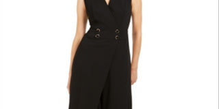 Calvin Klein Women's Embellished Zippered Sleeveless V Neck Jumpsuit Black Size 10