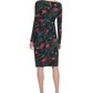 Tommy Hilfiger Women's Floral Long Sleeve Boat Neck Dress -Black Size 14