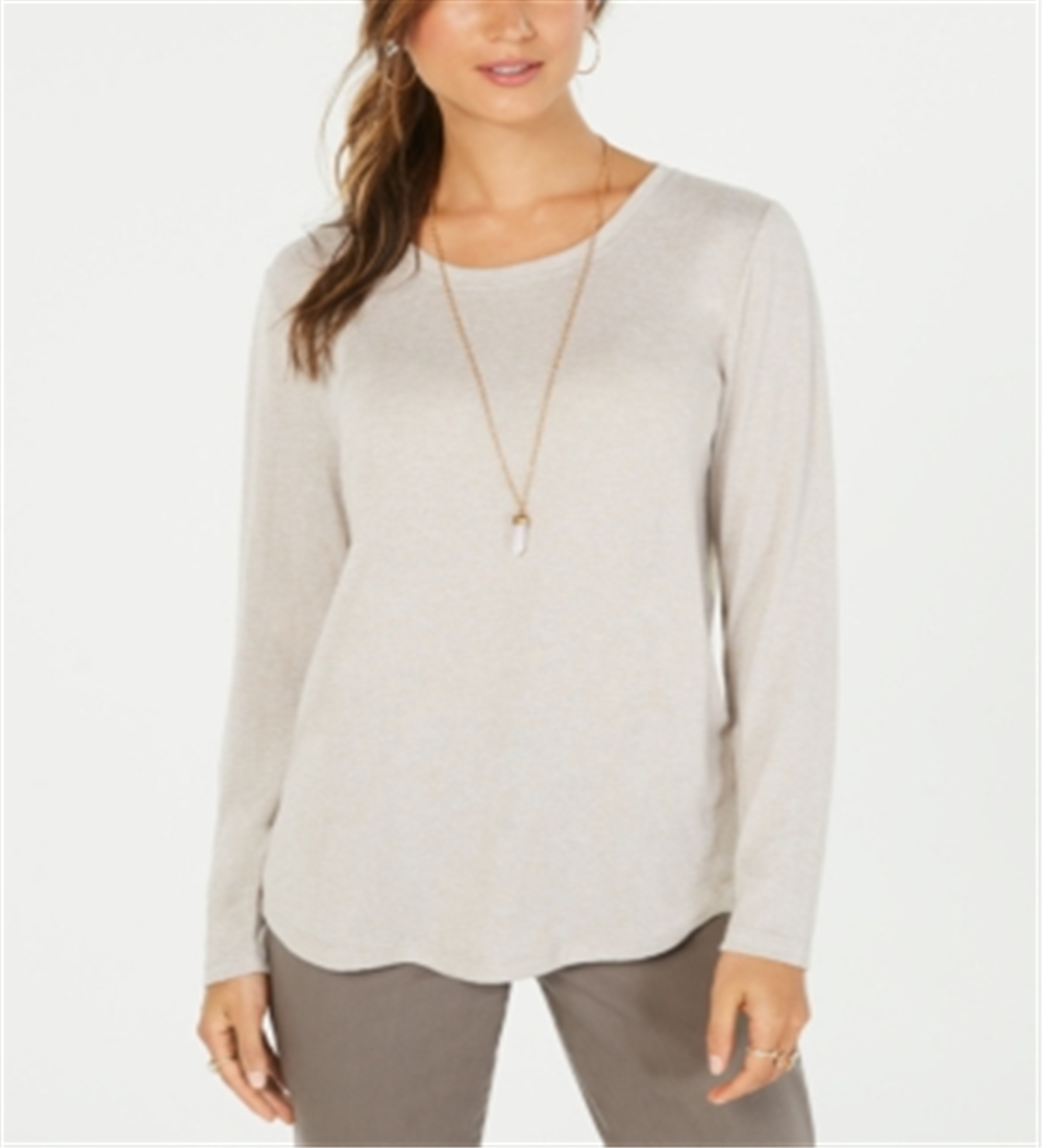 Style & Co Women's Long Sleeve Scoop Neck Top -Brown Size Small