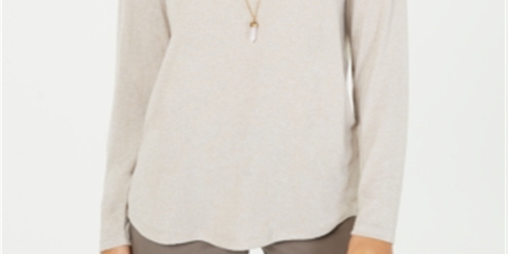 Style & Co Women's Long Sleeve Scoop Neck Top -Brown Size Small