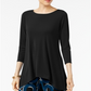 Alfani Women's Blouse Deep 3/4 Sleeve Jersey Top Black Size Small