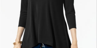 Alfani Women's Blouse Deep 3/4 Sleeve Jersey Top Black Size Small