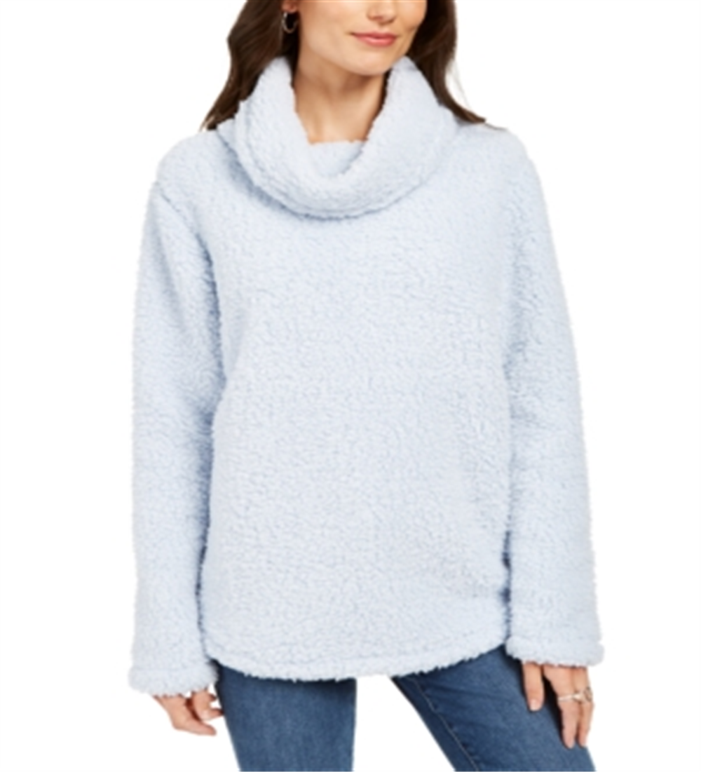 Style & Co Women's Sherpa Cowl Neck Sweater Blue Size M