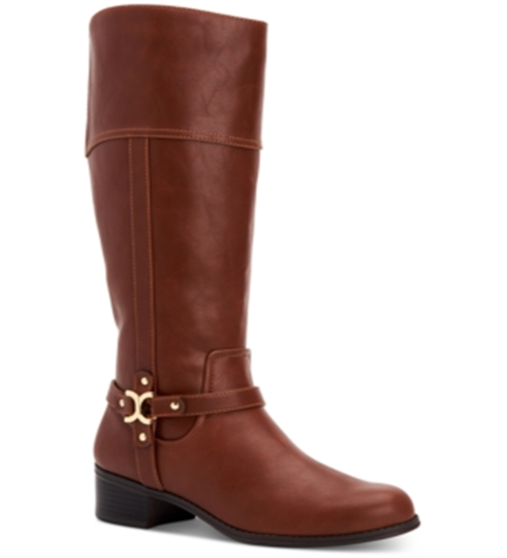 Charter Club Women's Helenn Faux Leather Wide Calf Riding Boots Brown Size 9 M