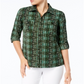 NY Collection Women's Printed Utility Shirt GreenSize Petite L