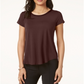 Alfani Women's Satin Trim High Low T-Shirt Brown Size Petite Small