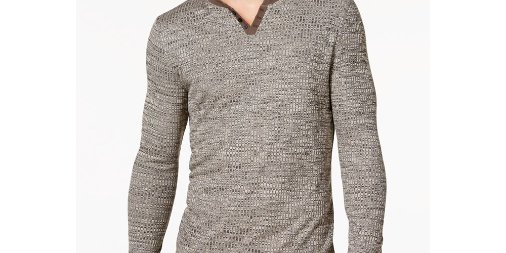 Alfani Men's Textured Space Dyed Stretch Henley Green Size L