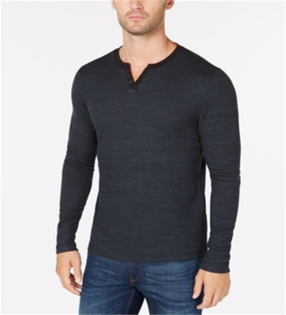 Alfani Men's Textured Space Dyed Stretch Henley Green Size L