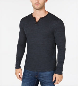 Alfani Men's Textured Space Dyed Stretch Henley Green Size L