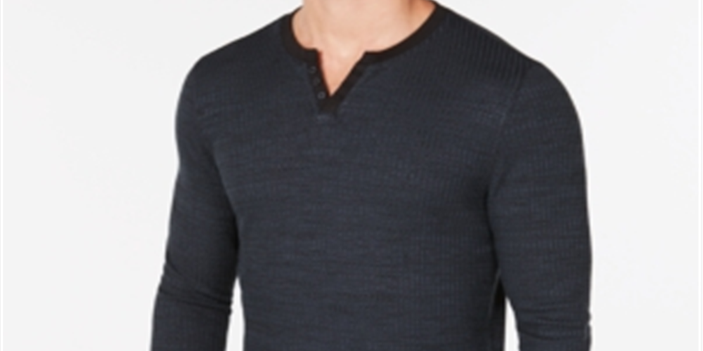 Alfani Men's Textured Space Dyed Stretch Henley Green Size L