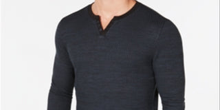 Alfani Men's Textured Space Dyed Stretch Henley Green Size L