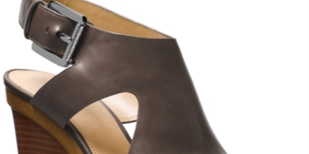 Michael Kors Women's Josephine Leather Stacked Wedge Sandals Gray Size 9.5