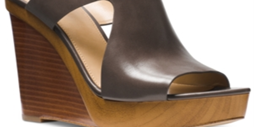 Michael Kors Women's Josephine Leather Stacked Wedge Sandals Gray Size 9.5