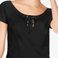 INC International Concepts Women's Lace up Scoop Neck Top Black Size XL