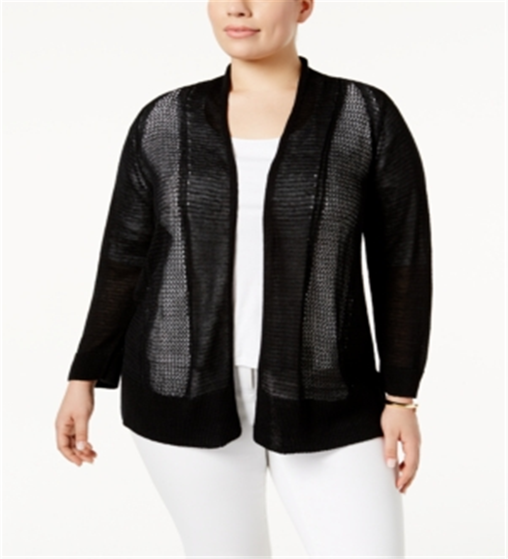 Alfani Women's Mixed Stitch Lightweight Cardigan Sweater Black Size 2X