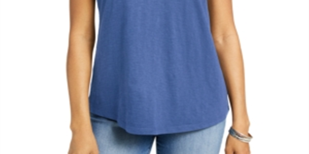 Charter Club Women's Cutout Cotton T-Shirt Blue Size X-Small