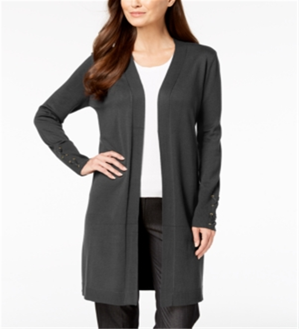 JM Collection Women's Lace up Sleeve Cardigan Gray Size X-Small