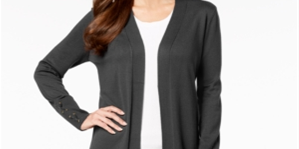 JM Collection Women's Lace up Sleeve Cardigan Gray Size X-Small