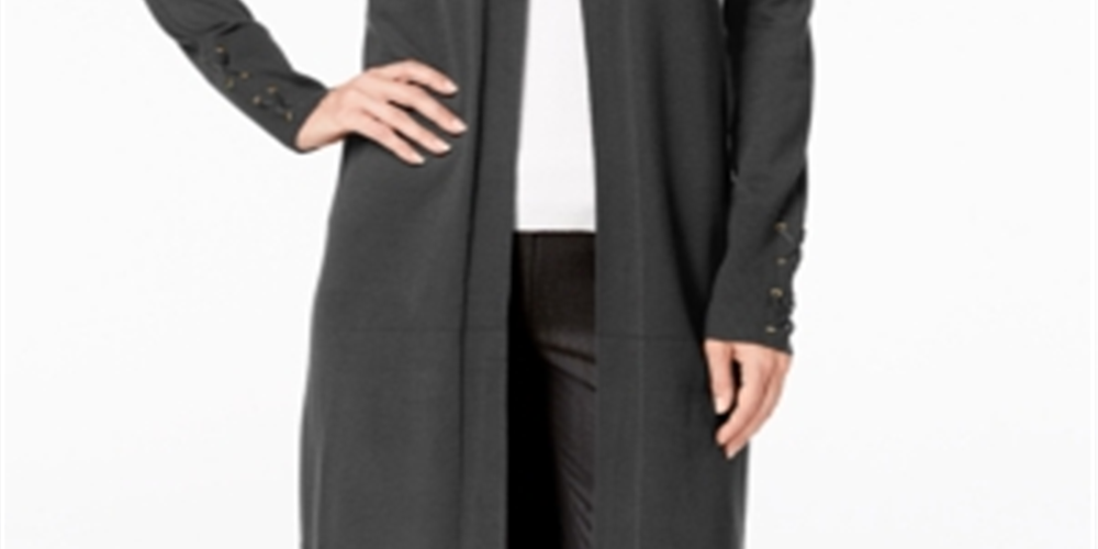 JM Collection Women's Lace up Sleeve Cardigan Gray Size X-Small