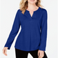 Charter Club Women's Supima Cotton Split Neck Top Blue Size X-Large