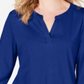 Charter Club Women's Supima Cotton Split Neck Top Blue Size X-Large