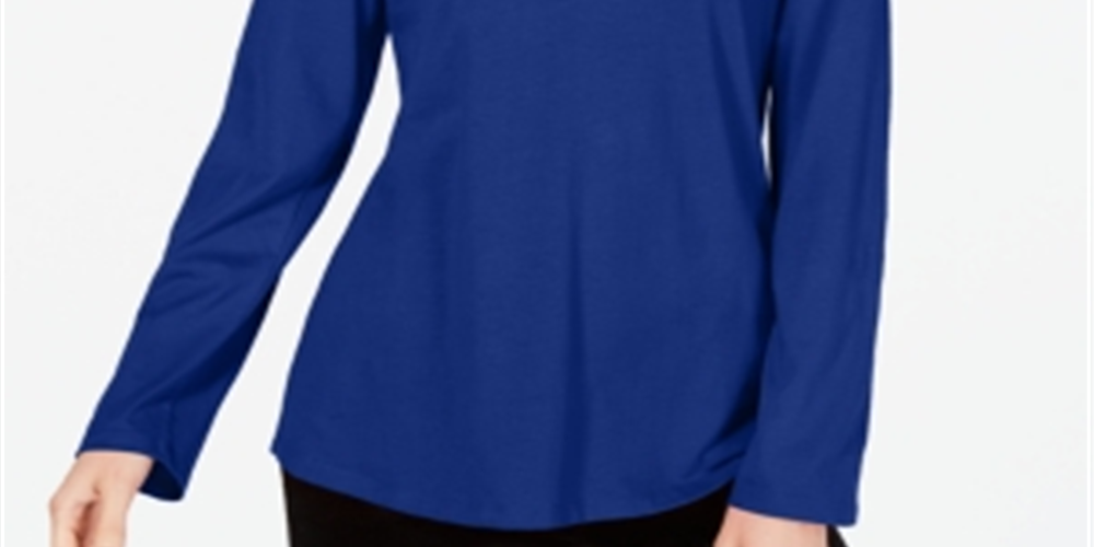 Charter Club Women's Supima Cotton Split Neck Top Blue Size X-Large