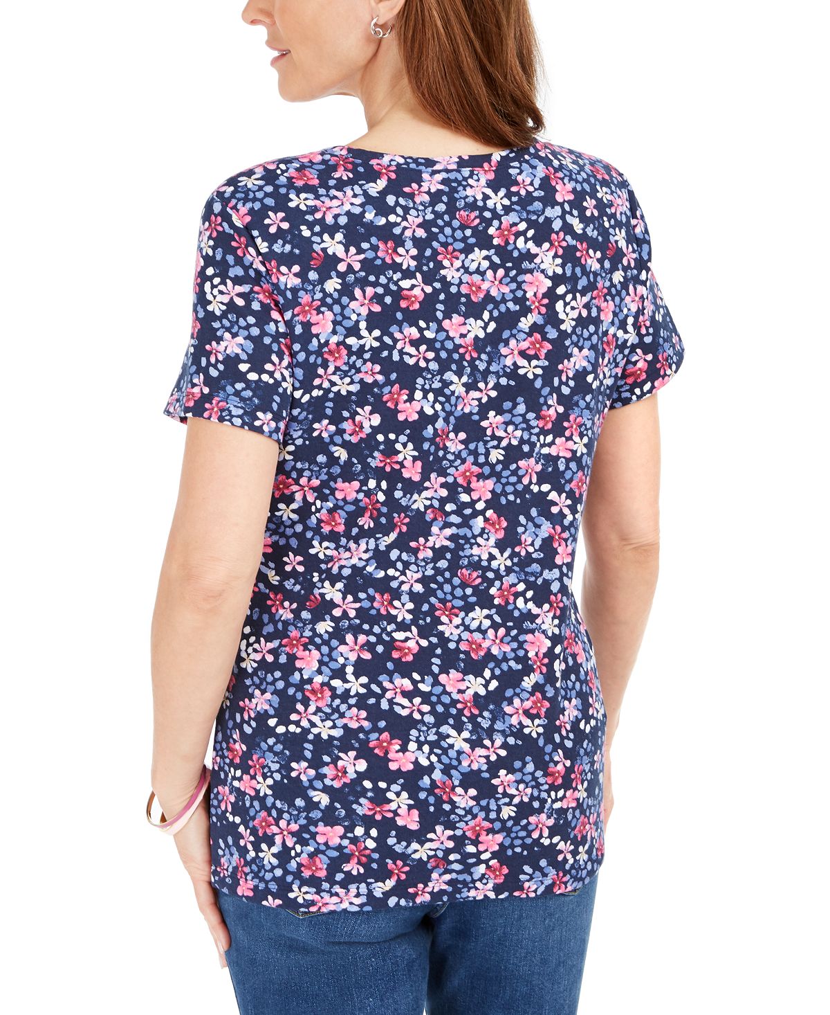 Karen Scott Women's Printed Henley Top Blue Size Small